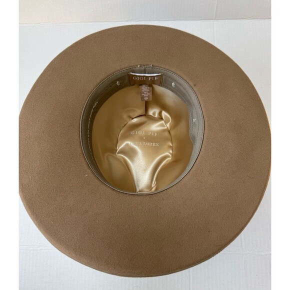 Gigi Pip Cara Loren Pencil Wide Brim Hat Tan 100% Australian Wool Size 59